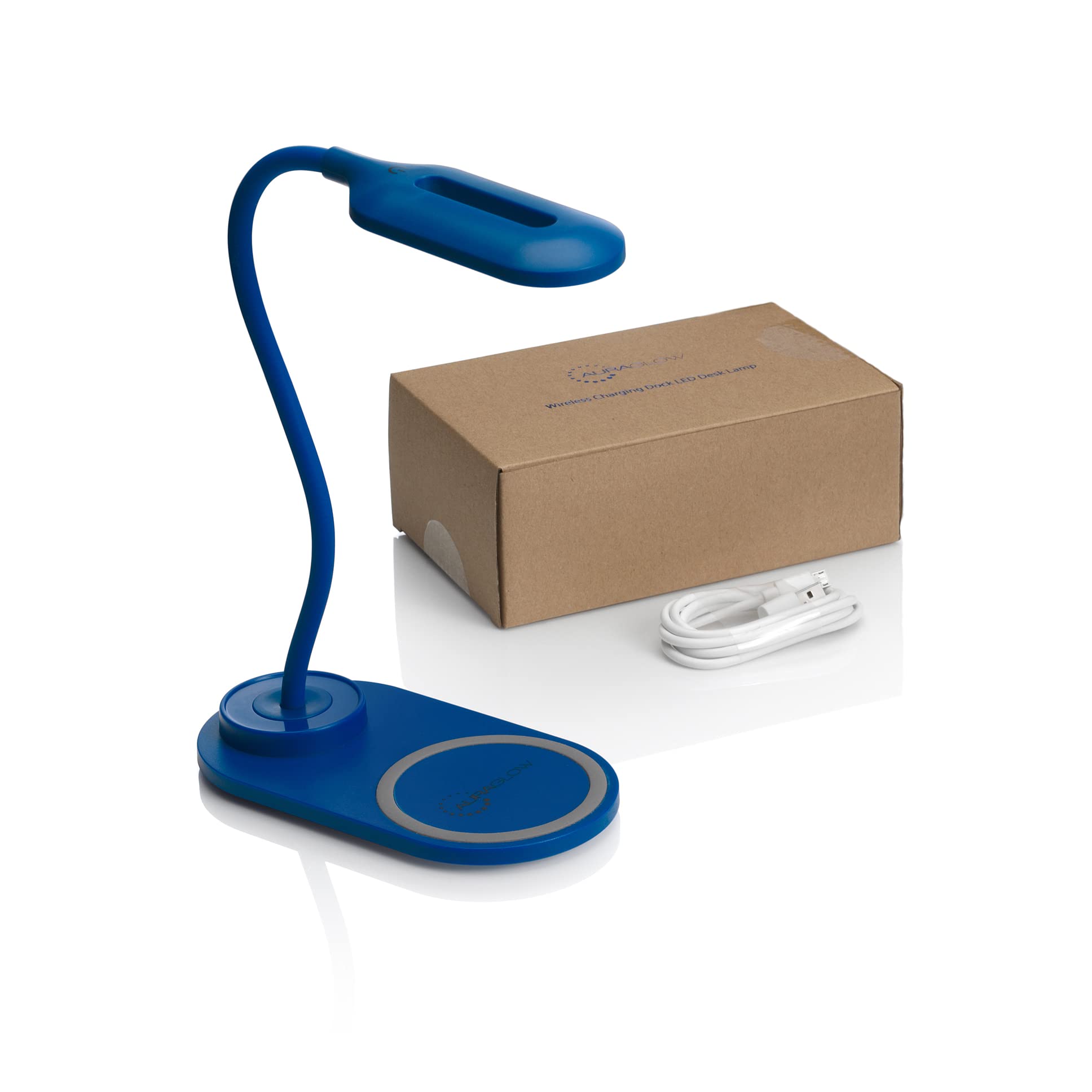 AuraglowLED Flexible Neck Desk Lamp with 3 Colour Modes and 10W Wireless Smart Phone Qi Fast Charger - Blue - 1 Pack