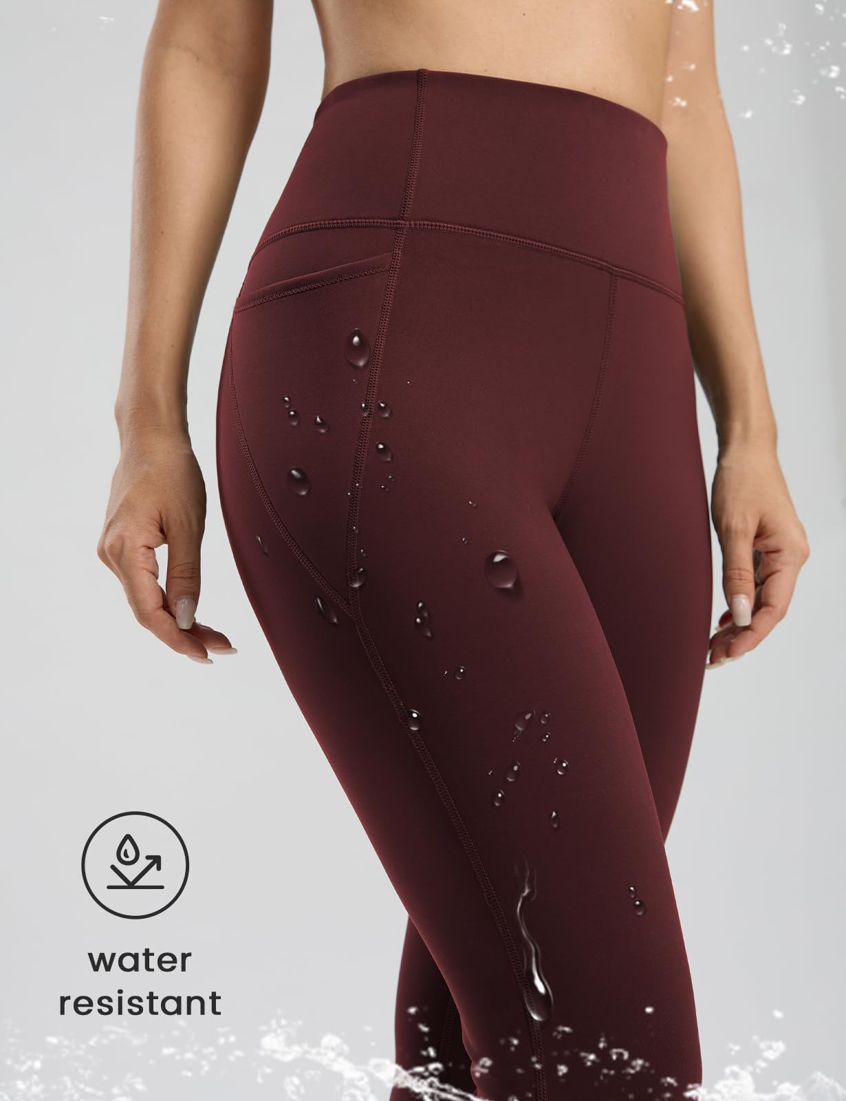 Seamaid Legging doublé en polaire pour femme - 68,6 cm - Résistant à l'eau - Thermique - Pantalon de course à pied et de randonnée avec poches - Taille haute, bordeaux, Taille M