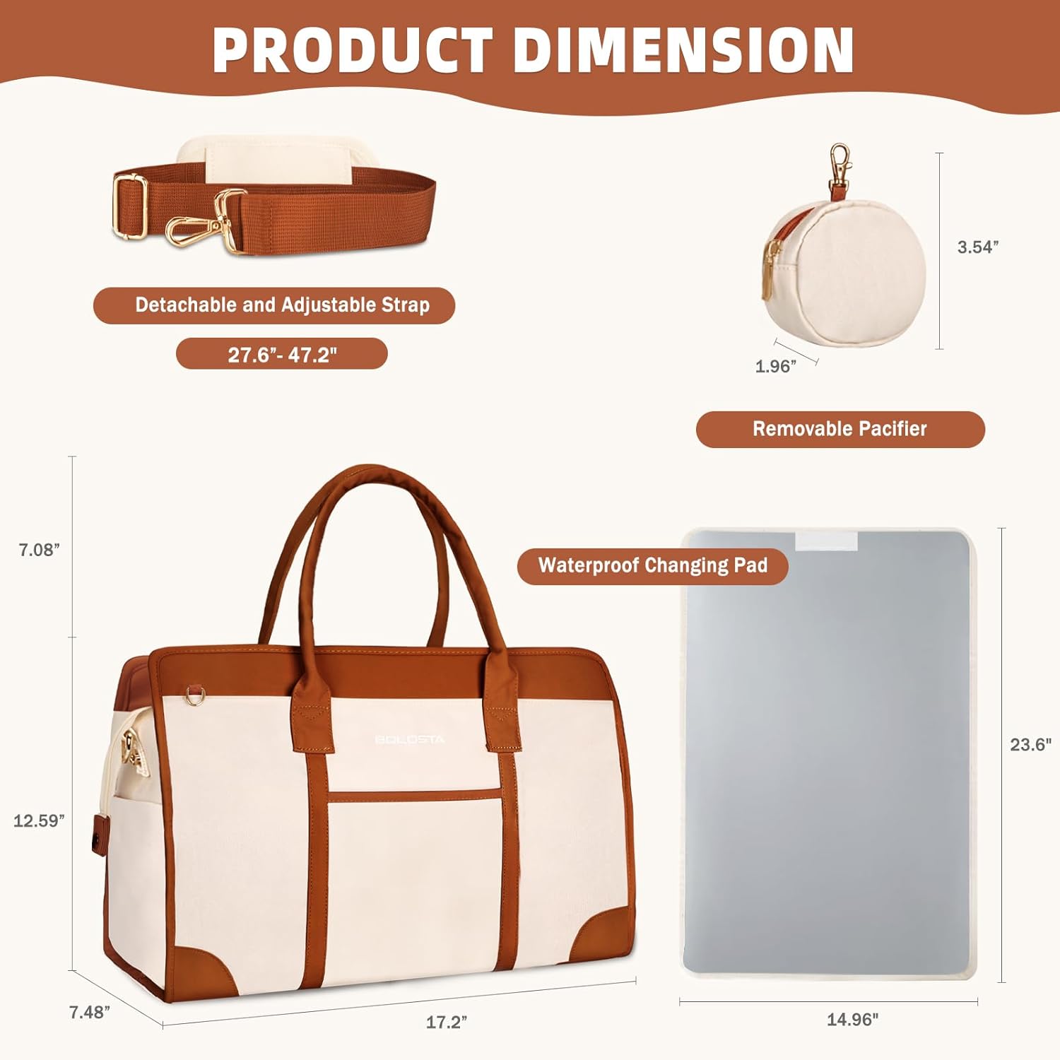 BOLOSTA Diaper Bag Tote for Women, Diaper Bag Tote with Changing Pad, Large Capacity Mommy Bag for Hospital and Weekender