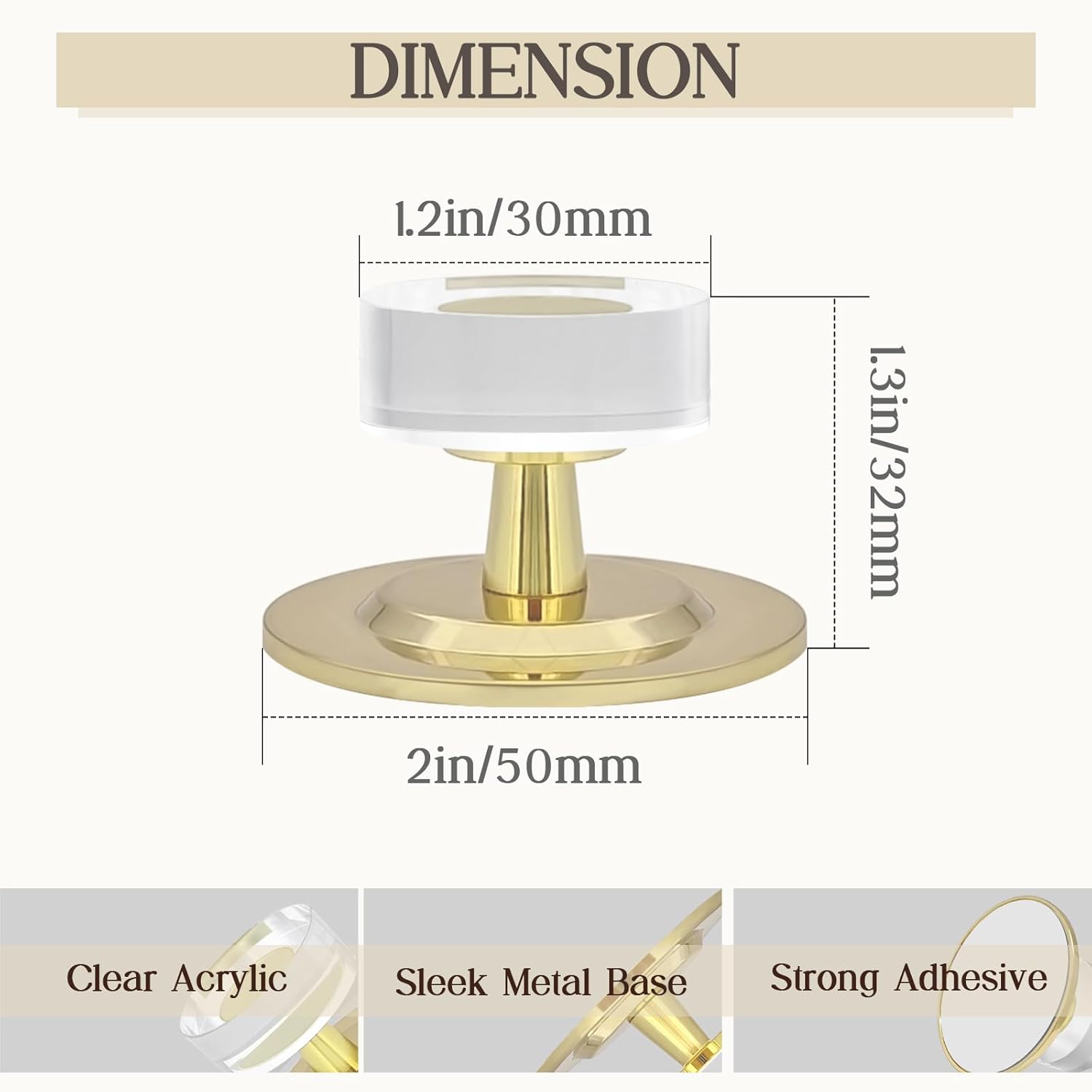 4 Pack Adhesive Knobs Crystal Stick On Drawer Pulls Gold Peel and Stick Cabinet Handles No Drill Cabinet Handles Adhesive Pulls for Mirror Cabinet Dresser Sliding Glass Door Fridge Oven