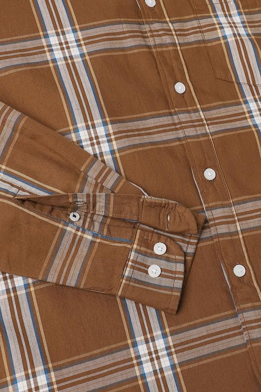 Image of Dennis Lingo Men's Khaki Cotton Casual Shirt, Full Sleeve Slim Fit Spread Collar