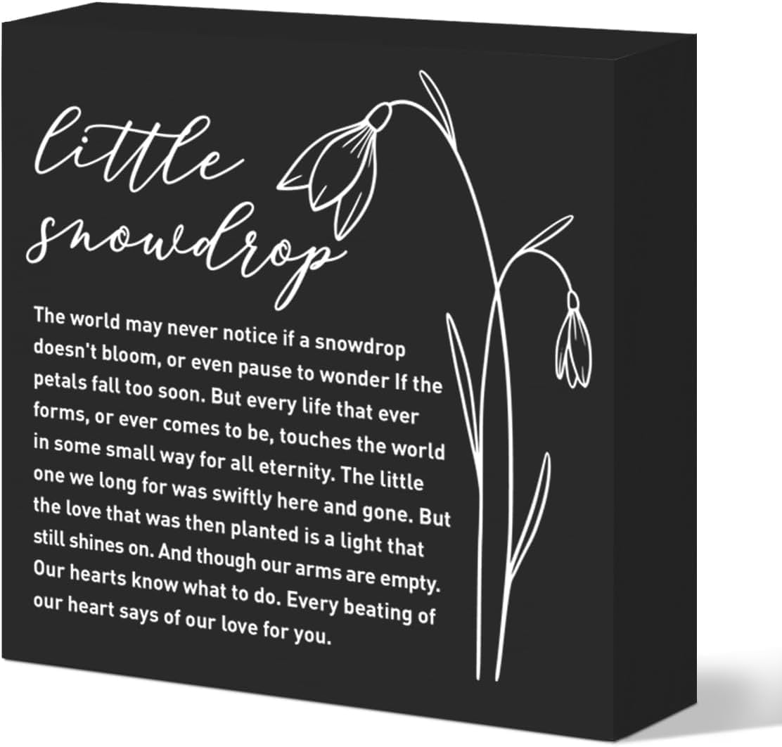 Little Snowdrop Box Sign 7x7 Inch Black Floral Sympathy Decor