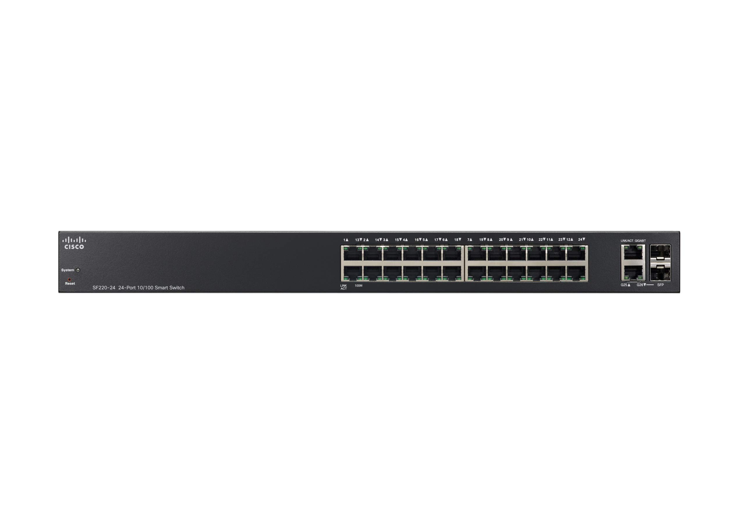 Cisco SF220-24 Smart Switch with 24 Fast Ethernet Ports plus 2 Gigabit Ethernet (GbE) Ports, Limited Lifetime Protection