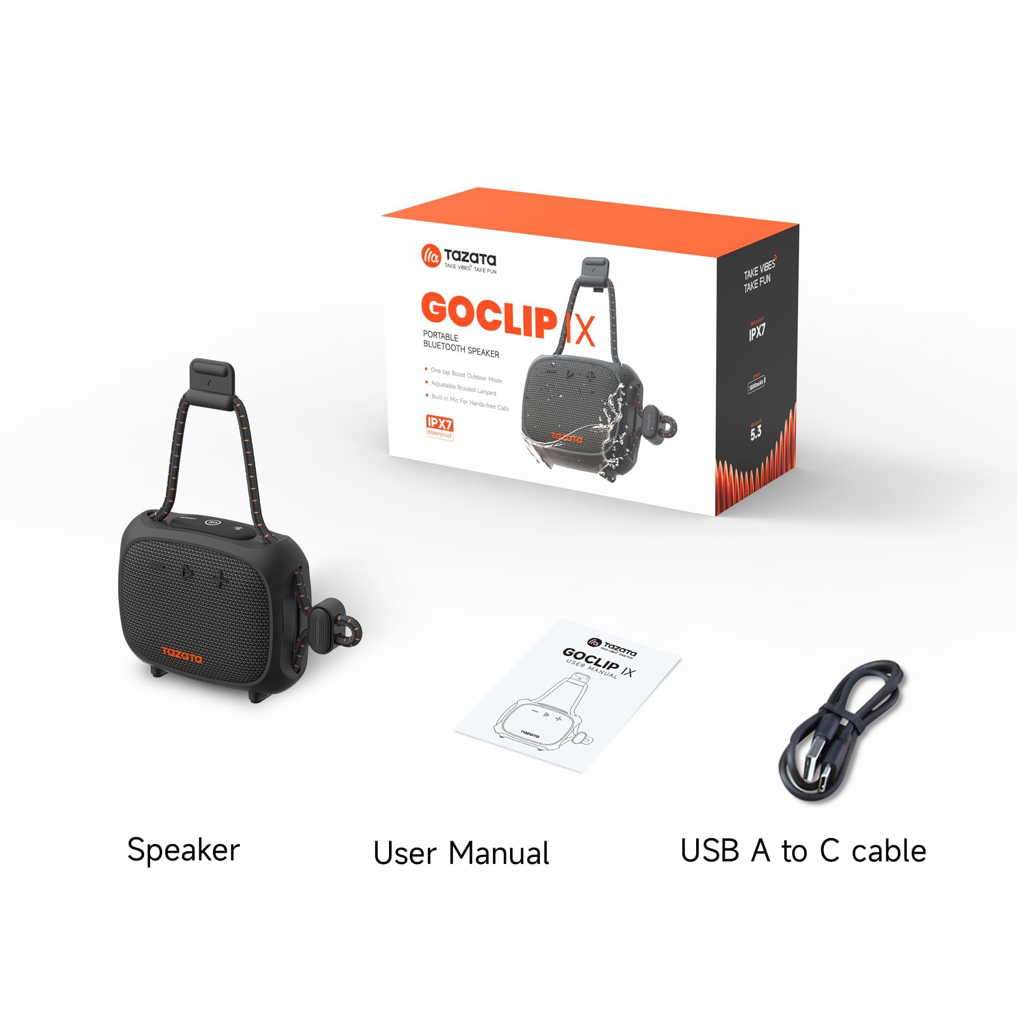 TAZATA Altoparlante esterno robusto, impermeabile IPX7, altoparlante Bluetooth galleggiante con 11 ore di autonomia, accoppiamento TWS, cinturino integrato per ciclismo, pesca, doccia, campeggio