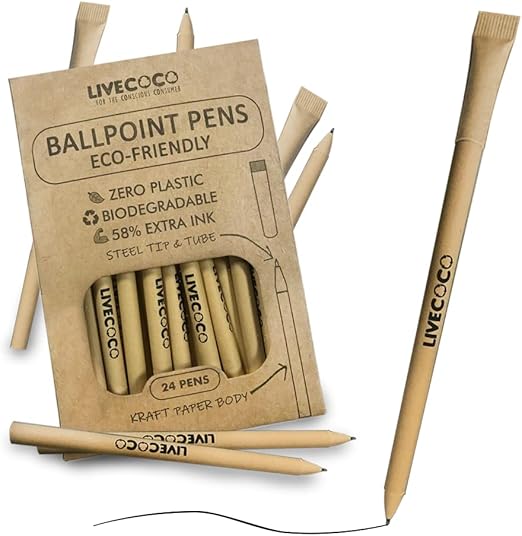 LiveCoco EcoFriendly Pens Pack of 24 Multipack Kraft