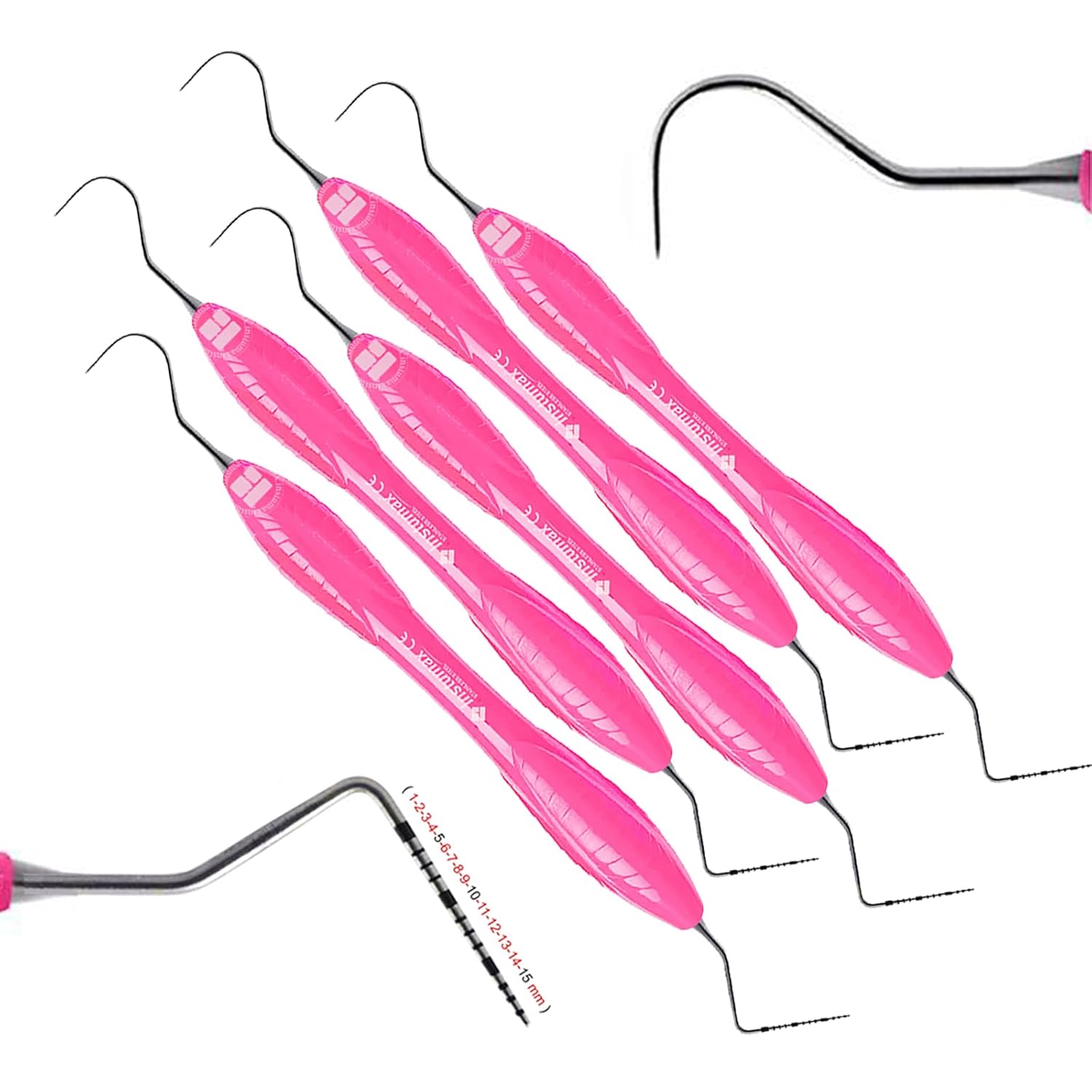 5PCS Dental Periodontal Probe Kit - UNC15/23 & #23 Explorer - Pink Silicone Grip - 1-15mm Gradations - Clinic & Dental School Essentials