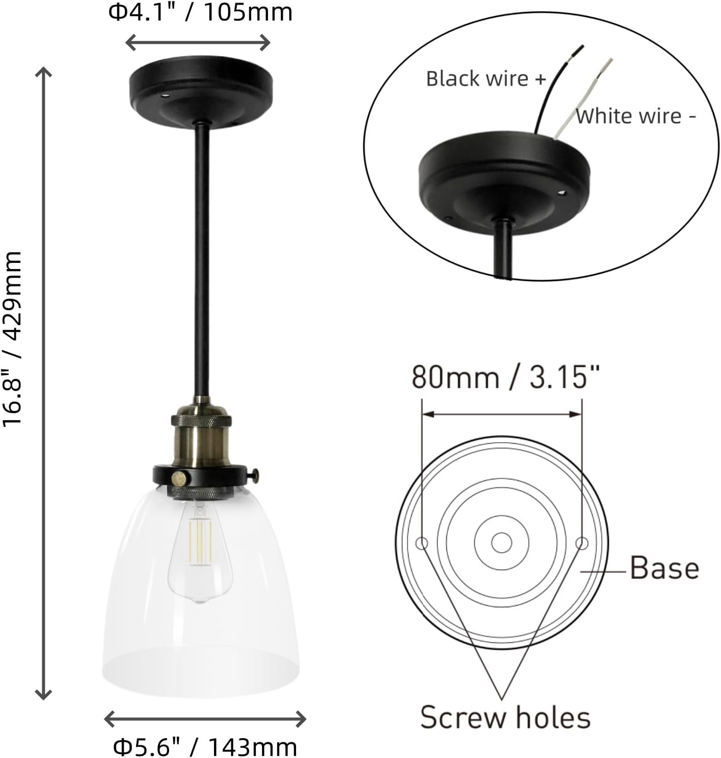 Dream lighting RV Interior Pendant Light Fixture 12v Ceiling Lamp with LED Edison Bulb for Camper Trailer Kitchen Island Dining Room – Matte Black, 3500K, No Switch