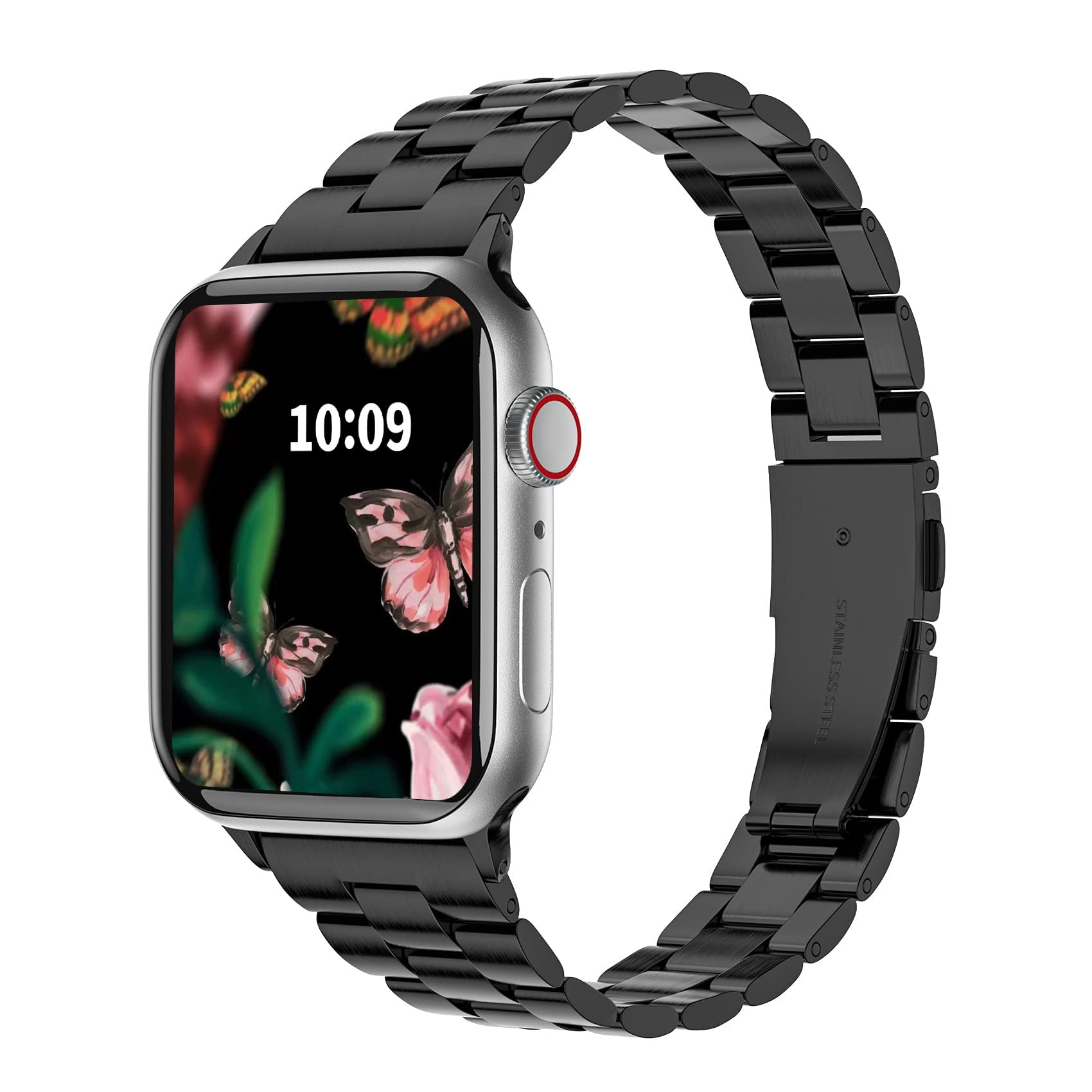 Fitlink Ultra-Slim Brushed Stainless Steel Apple Watch Band, for 38/40/41/42/44/45/49mm iWatch Series 10 All Series/SE/Ultra 2 with Butterfly Buckle