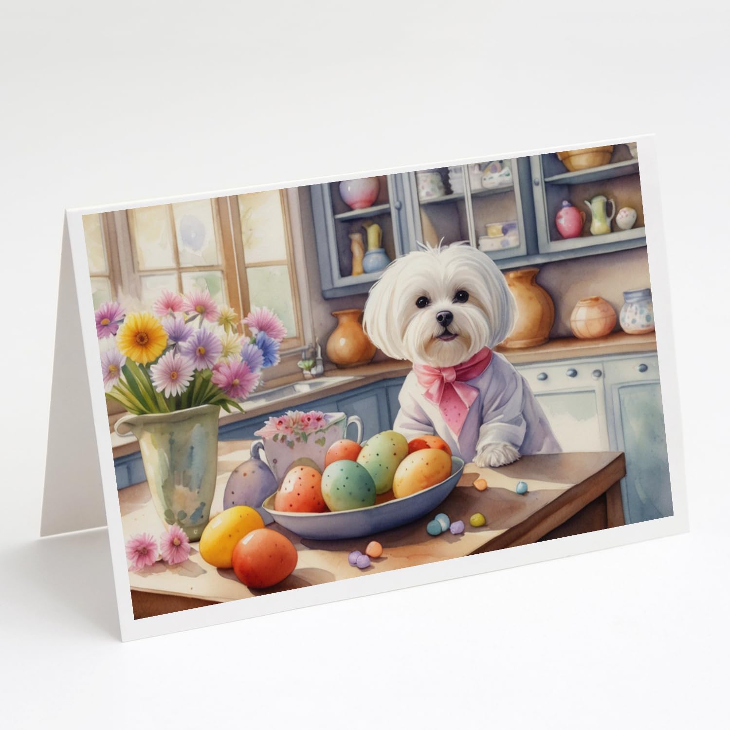 Caroline's Treasures DAC6851GCA7P Decorating Easter Maltese Greeting Cards Pack of 8 Blank Cards with Envelopes Whimsical A7 Size 5x7 Blank Note Cards