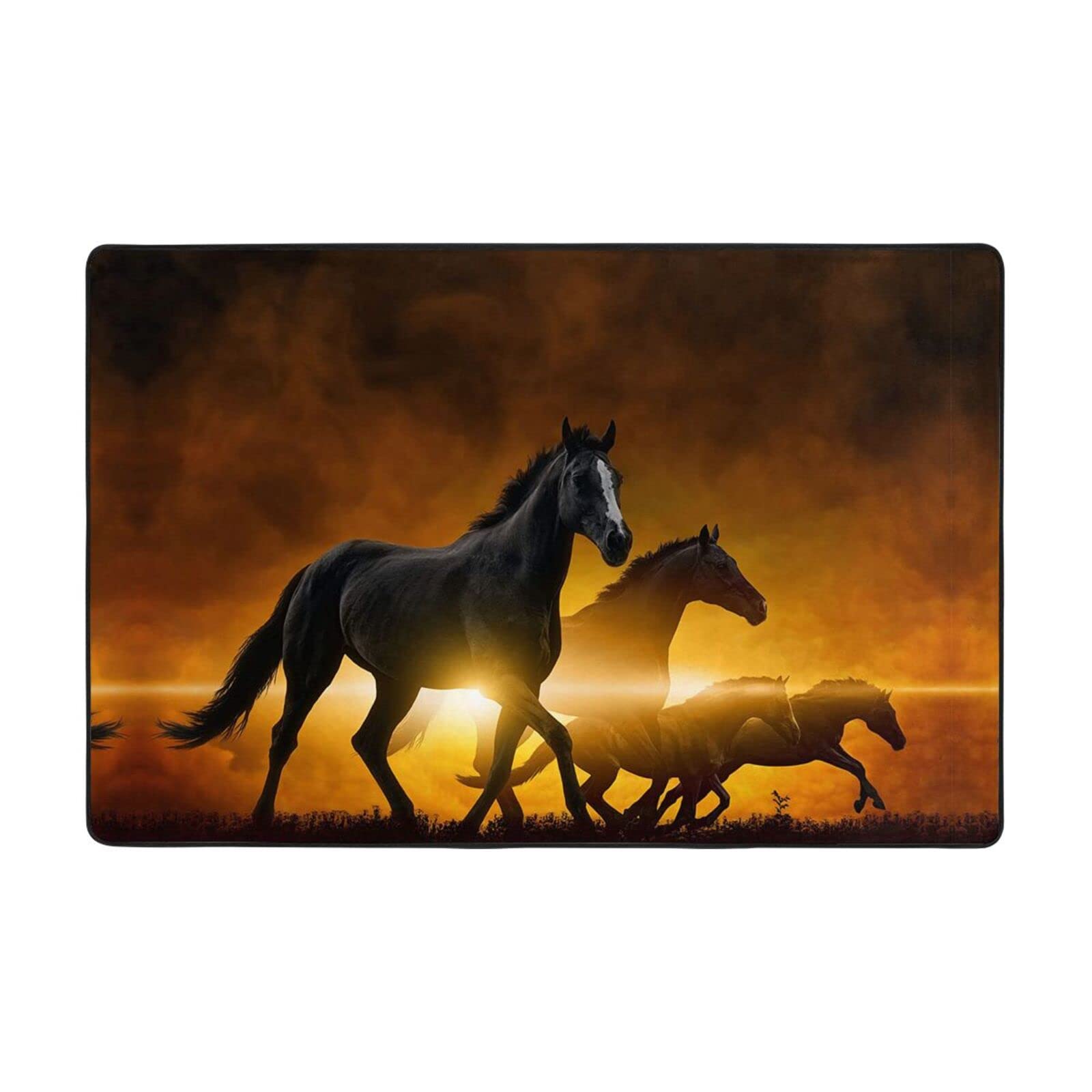 Tapis d'intérieur doux Black Horses pour salon et chambre en 183x122 cm