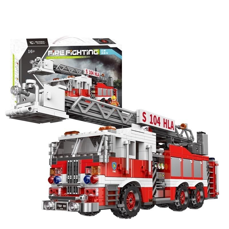 Tirff Technic Fire Engine Building Blocks Kit, Ladder Fire Truck Construction Set With minifigures, Technic Water Jet Fire Engine Model Building Kit - 711 Pieces โ image 1