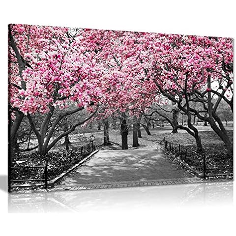 Panther Print, Canvas Wall Art, Pictures for Living Room and Bedroom, Black & White, Pink Blossoms Framed Prints for Walls, Print for Special Occasions (30x20 Inch) Cover