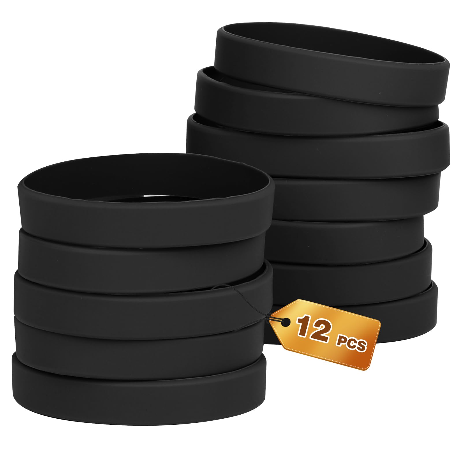 HONTIUS 12PCS Silicone Wristbands, Rubber Wristbands Blank Bulk Wrist Bands Universal Wristband Set for Sport Suitable Men Women Black — image 1