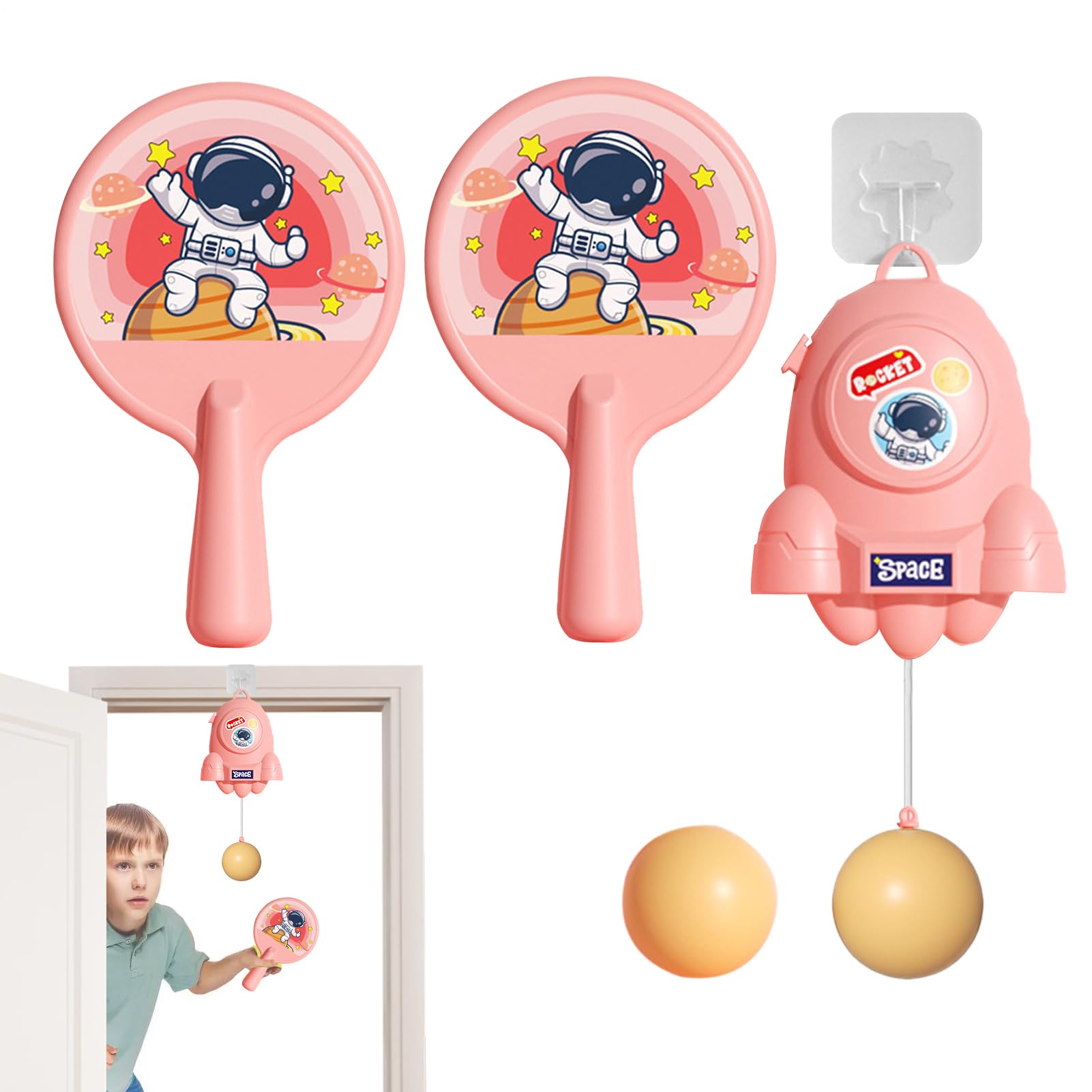 Portable Table Tennis Exerciser - Hangings Table Tennis Paddle Set, 2 Balls Space Suspended Pings Pong Trainer, Indoor Equipment | Adjustable Ball Length, Interactive Toy for Parents and Children