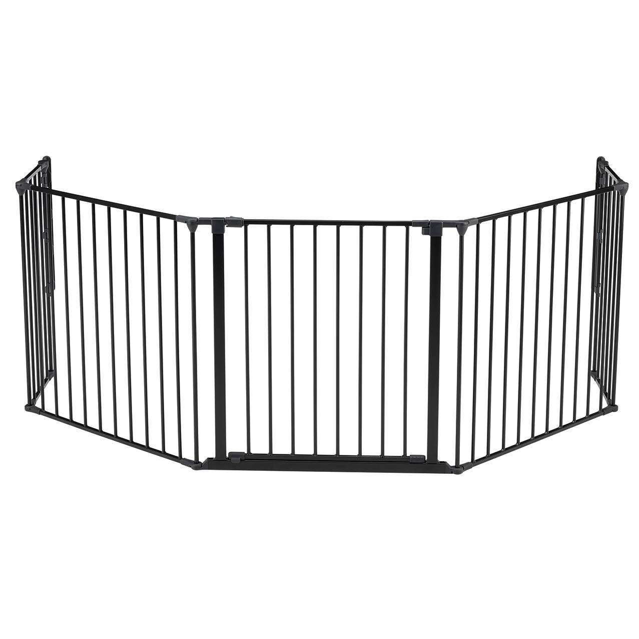 DOLLE Kaminschutzgitter Schwarz bis 278 cm - Ofenschutzgitter 5-teilig | TÜV-geprüftes Absperrgitter für Kamin und Treppe, 5 flexible Elemente inkl. Tür, auch als Laufstall oder Schutzgitter nutzbar