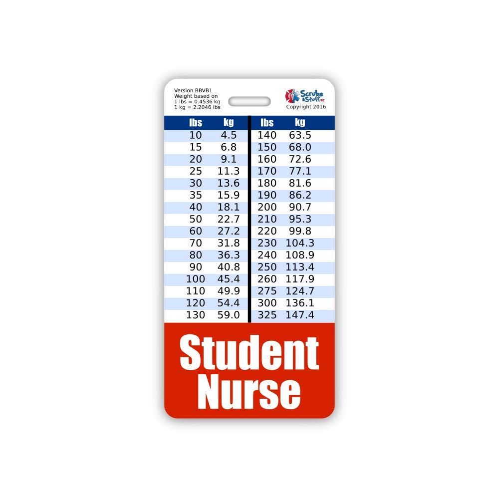 Student Nurse Badge Buddy Vertical w/Height & Weight Conversion Charts (Standard, Red)