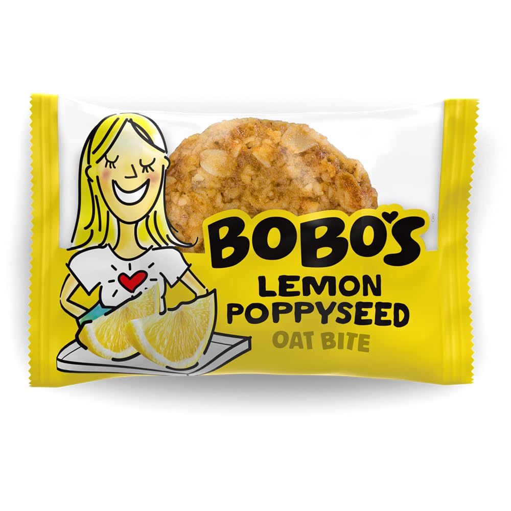 Bobo's Oat Bites, Lemon Poppyseed, 1.3 oz Bites (30 Pack Box), Gluten Free Whole Grain Snack, Vegan On-The-Go