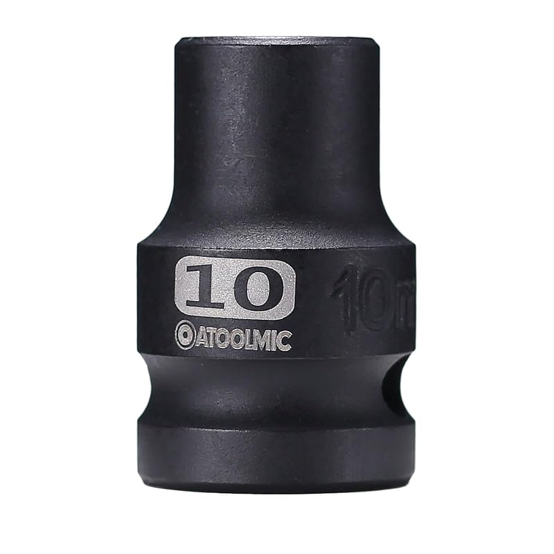 Soquete de impacto raso 10 mm, encaixe de 12,7 mm (1/2 pol.), 6 pontos, CR-MO ATOOLMIC