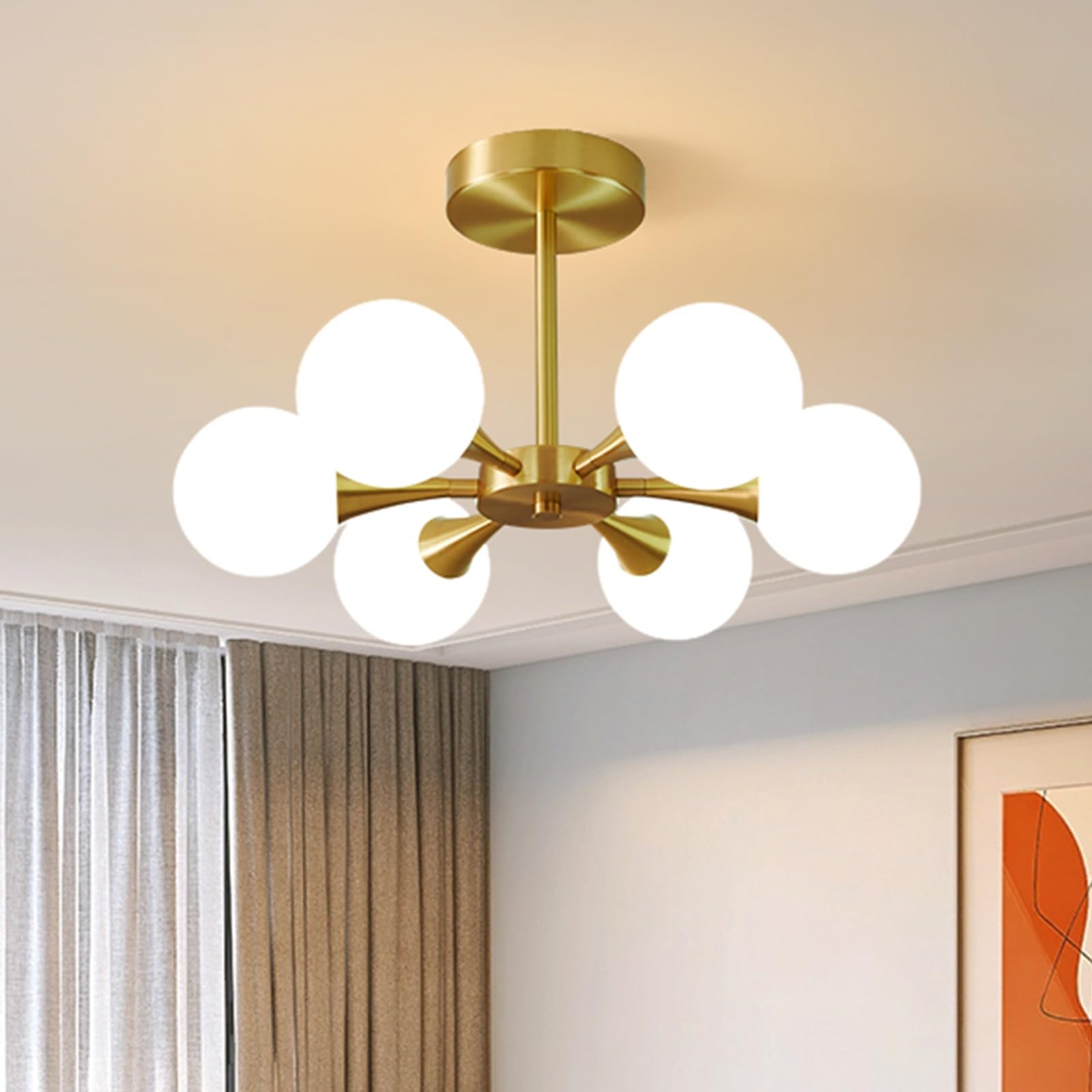 Gold Sputnik Ceiling Light Fixture White Milk Glass Modern Chandelier