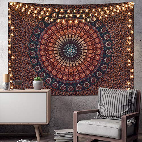 Tapeçaria de mandala boêmia Lyacmy tapeçaria hippie tapeçarias de pavão psicodélico boho tapeçaria p