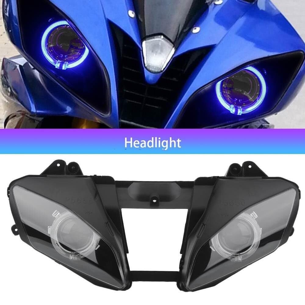 Dirt Bike Reflektor Pasuje do YZF R6 2006 2007 przedni reflektor motocyklowy montaż niebieskie oczy anioła LED wysoka martwa wiązka czołowa lampa