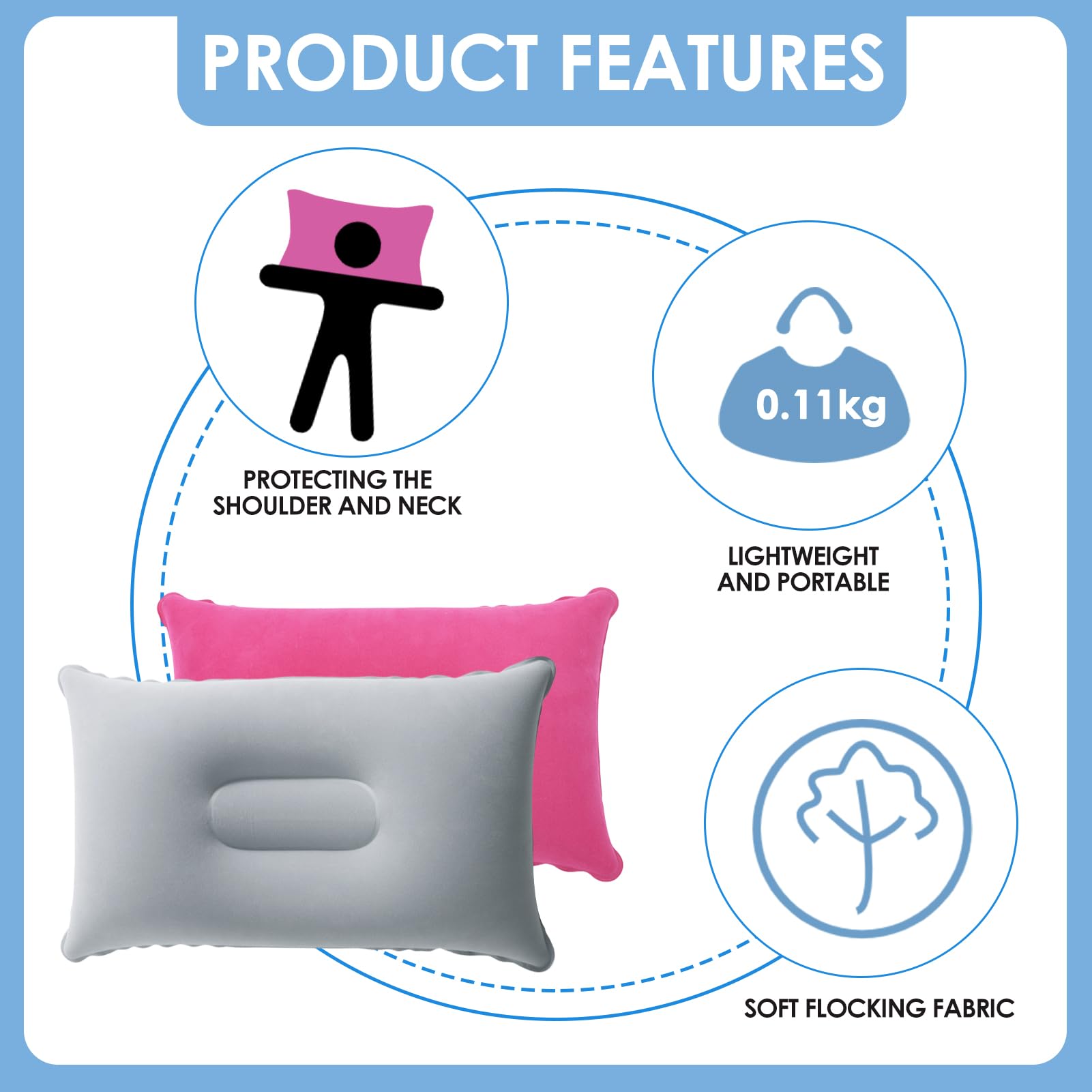 Set 2 Cuscini Gonfiabili Da Viaggio - Rosa E Grigio 38x24 Cm - Velluto Ultra Leggero Per Campeggio E Spiaggia - Foto 11