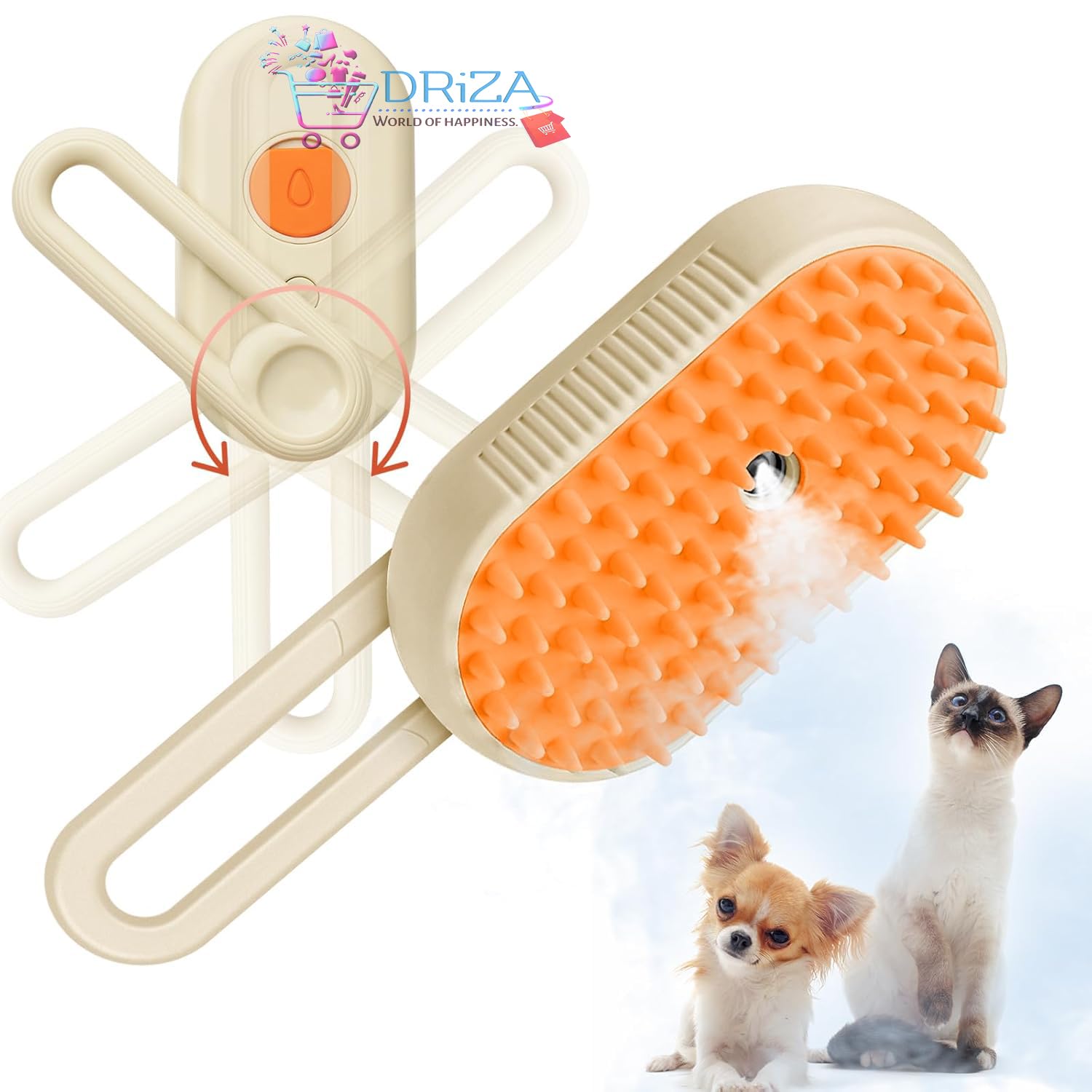 Steam Brush for Dog Cat Steam Brush By DRIZA | 3 in 1 Water Brush for Dogs Silicone Massage Dog Comb Electric Multifunctional Water Brush Spa for Dogs Rechargeable Steamy Brush for Pet (Pack Of 1) 3