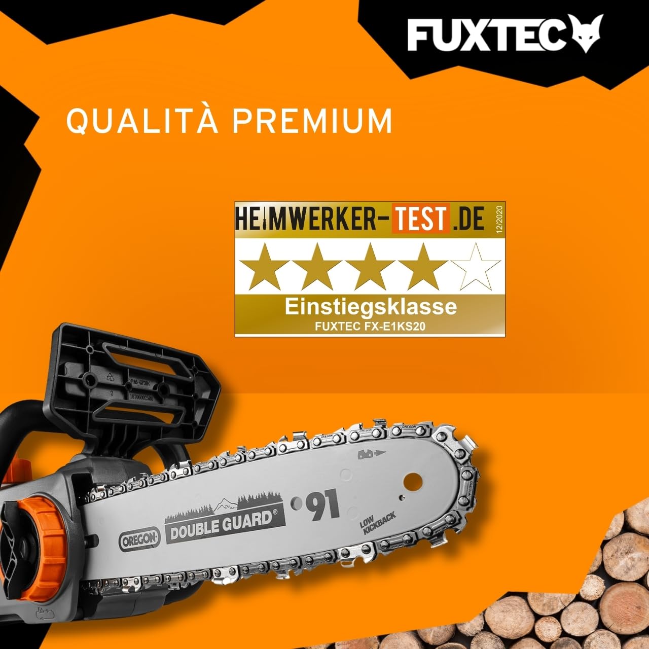 Motosega a batteria 20V FUXTEC FX-E1KS20 – con batteria e caricatore – lunghezza di taglio 24 cm (10 pollici) velocità della catena di 5m/s – leggera e compatta