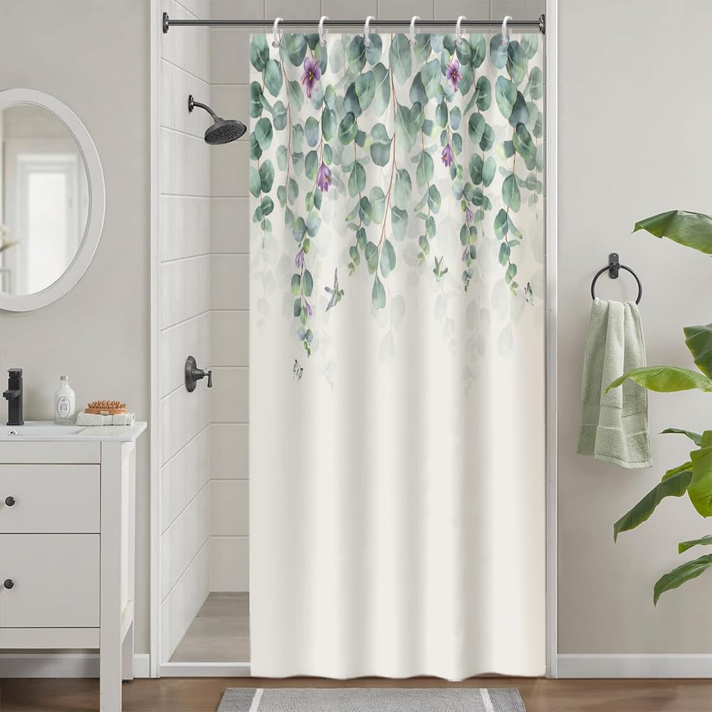 Cortina de Ducha de Hoja Eucalipto, Cortinas de Ducha Verde Oro Abstracto Planta Cortinas de Baño Antimoho Impermeable Lavable Tejido de Poliéster Cortina Ducha con 12 Ganchos 120x200cm — view 142
