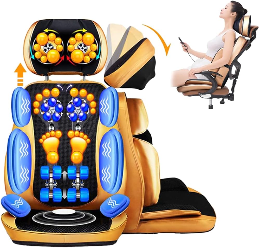 Electric Full Body Massage Machine Adjustable Height Full Body Massaging Chair for Car Seat & Home Mat Use - Back, Neck, Hip Vibration Massager for Pain Relief - Ideal Gift, Gold