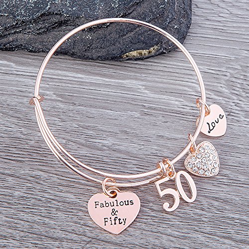Infinity Collection 50Th Birthday Gifts For Women, 50Th Birthday Expandable Charm Bracelet, Fabulous And Fifty Bracelet, Perfect 50Th Birthday Gift Idea For Her #TOP1