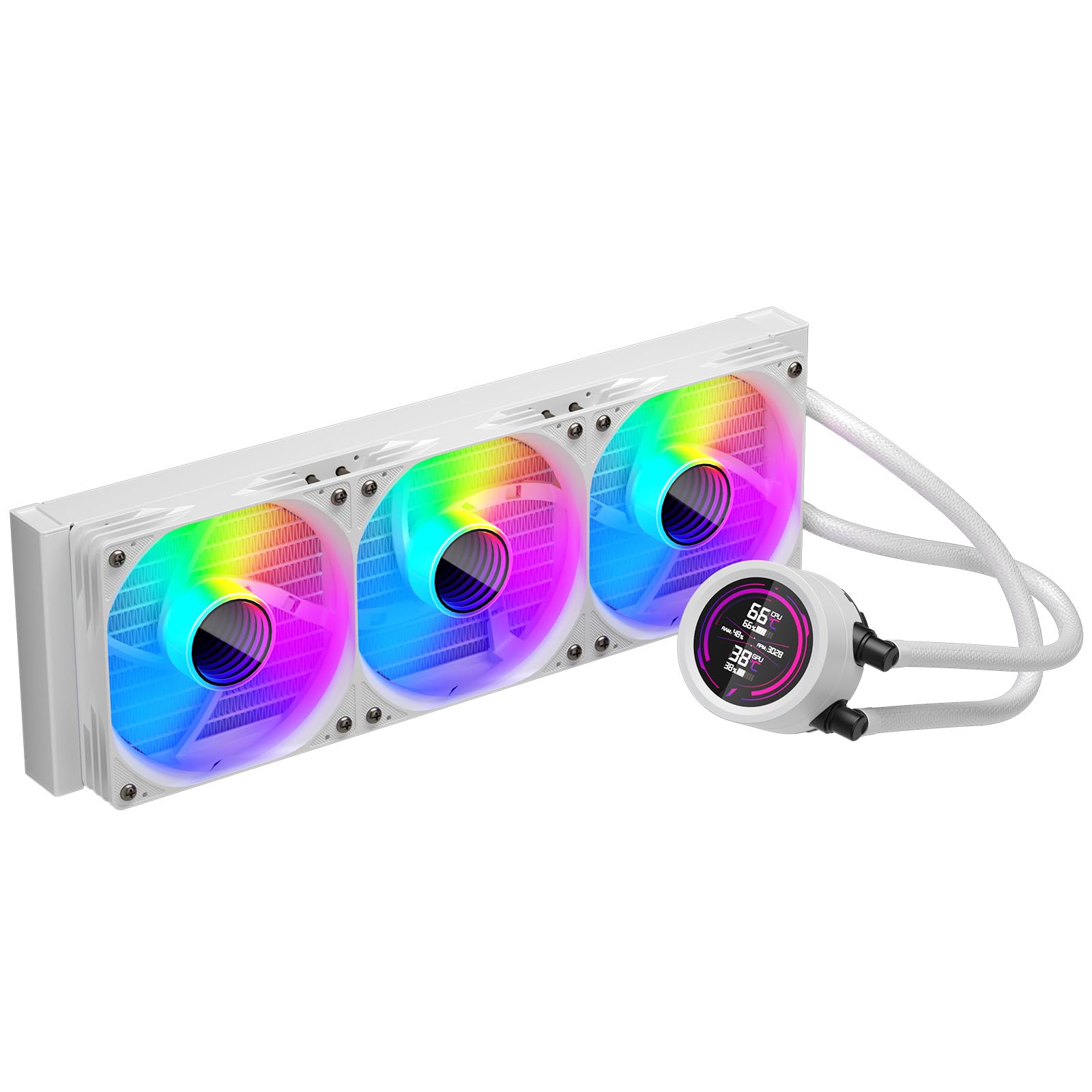 1ST PLAYER TS4 ARGB - Sistema di raffreddamento a liquido per CPU ARGB AIO, 360 mm, con display digitale, luce ARGB, 300 W TDP|PWM 3000 giri/min per AMD AM4/AM5, Intel LGA 115X/1200/1700/1851 (360 mm