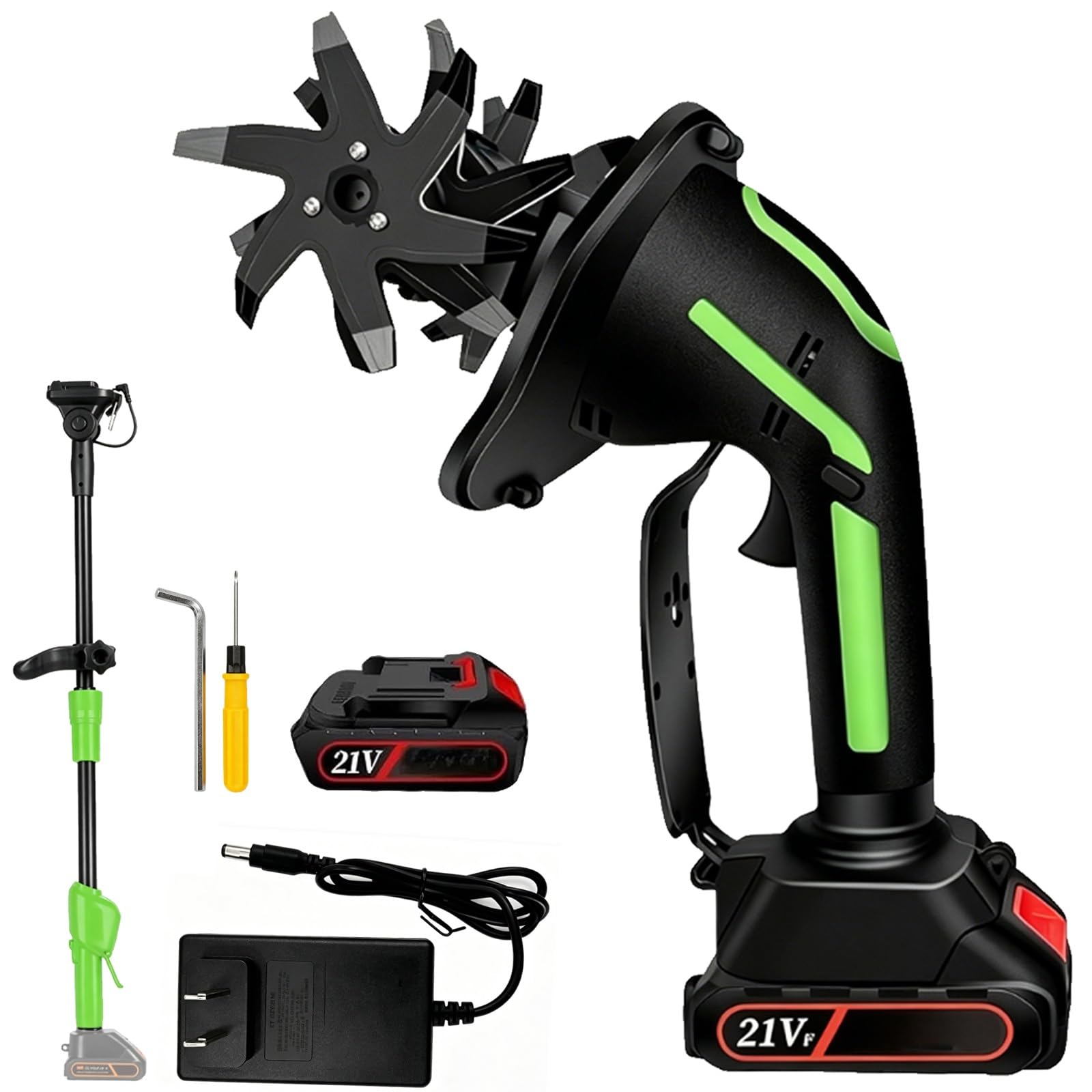 Motobineuse électrique sans Fil,motobineuse à Main for Le Jardinage, 10cm de Profondeur x 10cm de Largeur, 235tr/min,Corps léger de 1,2kg, avec 2batteries de 1,5Ah,