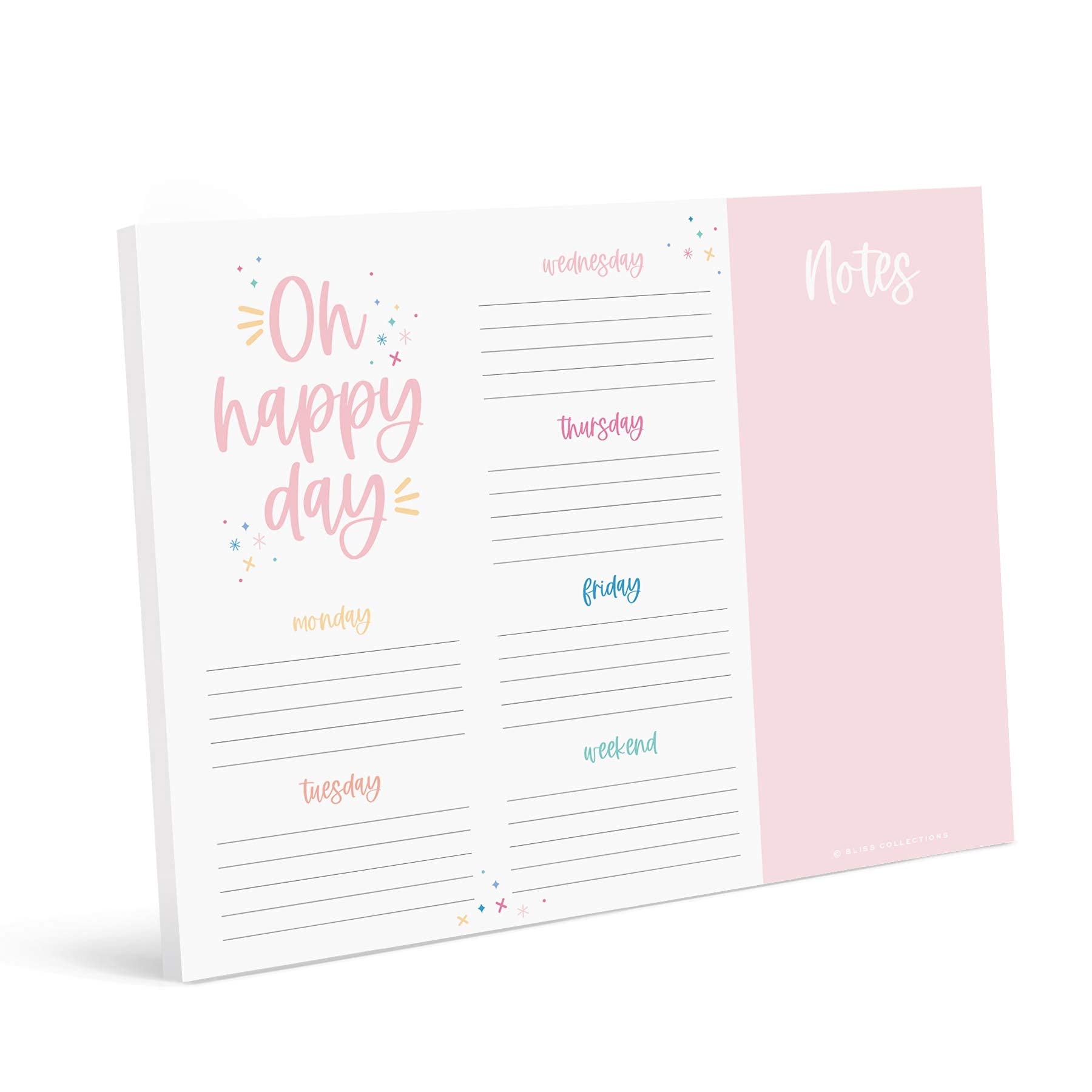 Bliss CollectionsHappy Day Weekly Planner 8.5x11, 50 Undated Tear-Off Sheets, Colorful Family Organizer Notepad to Plan your week