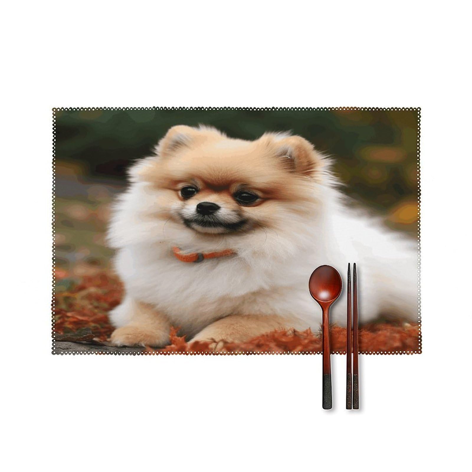 Short Haired Pomeranian Dog Placemats Set of 4 Heat Resistant Non-Slip Place Mats Reusable Dining Table Mats Canvas Place Mat Anti-Fading Waterproof Placemats for Dining Table Decor