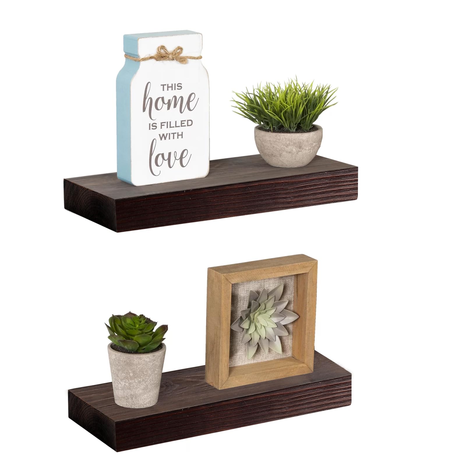 WELLAND Bradley 5" Deep Narrow Floating Shelves Set of 2 Handmade Wood Wall Shelves Rustic Shelves Wall-Mounted (Brown, 12 inch)