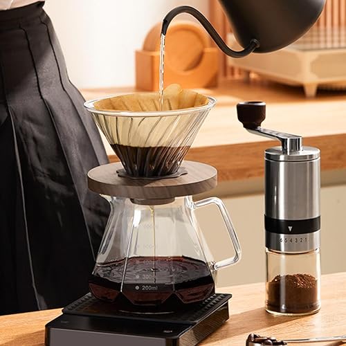 Miniatura 10 de Kit profesional de cafetera de vidrio para verter sobre café, cafetera en forma de V de 21.1 onzas líquidas con mango de nogal y filtros de 100 V20,