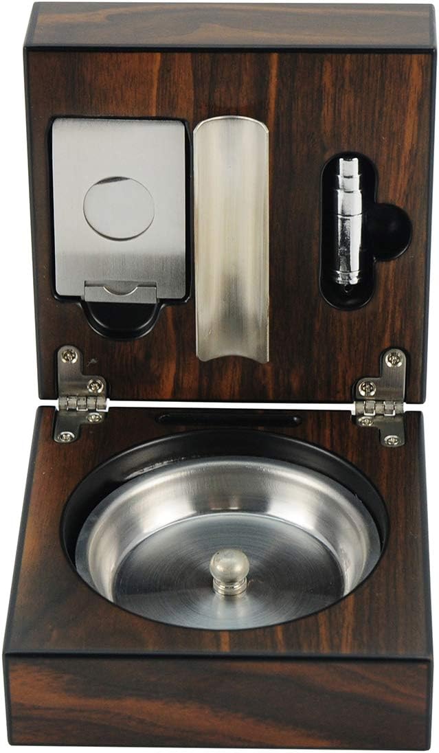 Wooden Cigar Ashtray Set with Cigar Cutter and Foldable Collection (Maple wood)