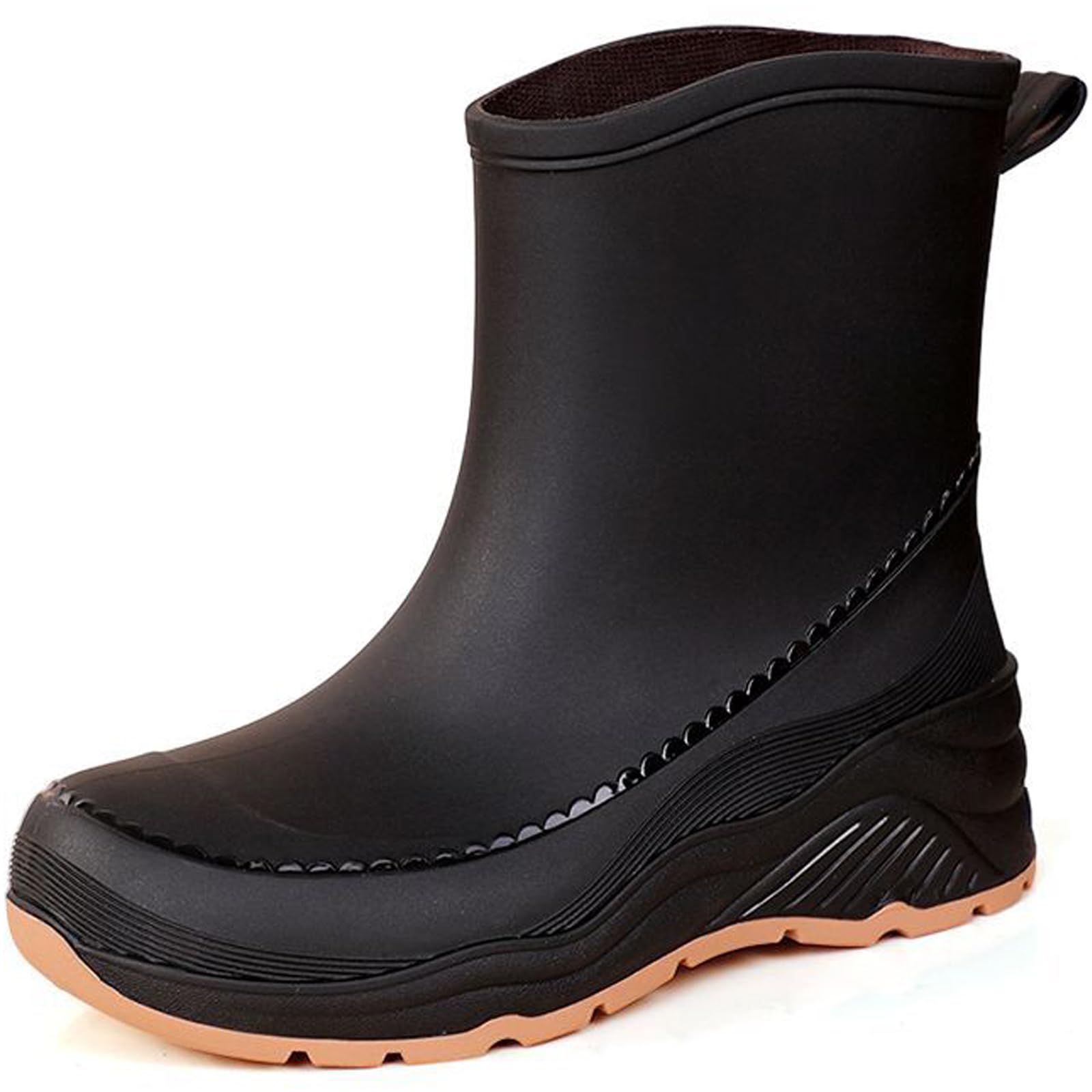 Womens Chunky Platform Rain Ankle Boot Fashion Comfort Round Toe Waterproof Anti-Slip Thick Sole Pull On Garden Chelsea