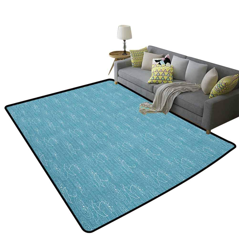 Sketch Contemporary Area Rug Raining Pattern with Umbrellas in Puddles Cold Winter Autumn Day Weather UrbanChildren Playing with Non-Slip Carpet Sky Blue White 55 x 63 Inch
