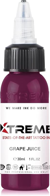 Tinta para tatuagem XTREME Grape Juice à base de água, sem acrílico, viscosidade média, 30 mL