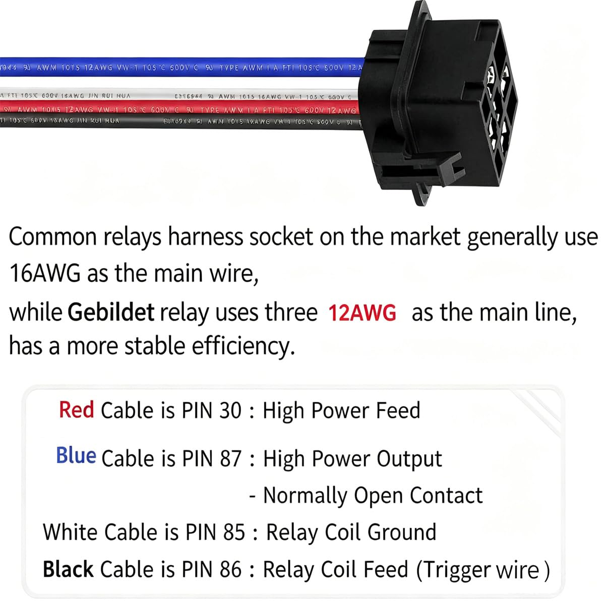 Gebildet 2szt. 40/30A Wodoodporny Przekaźnik Przełącznikowy 12AWG Zestaw Wiązki z Wbudowaną Diodą - 12V DC 4 Pinów SPST Przekaźnik Samochodowy Przewody Gorące