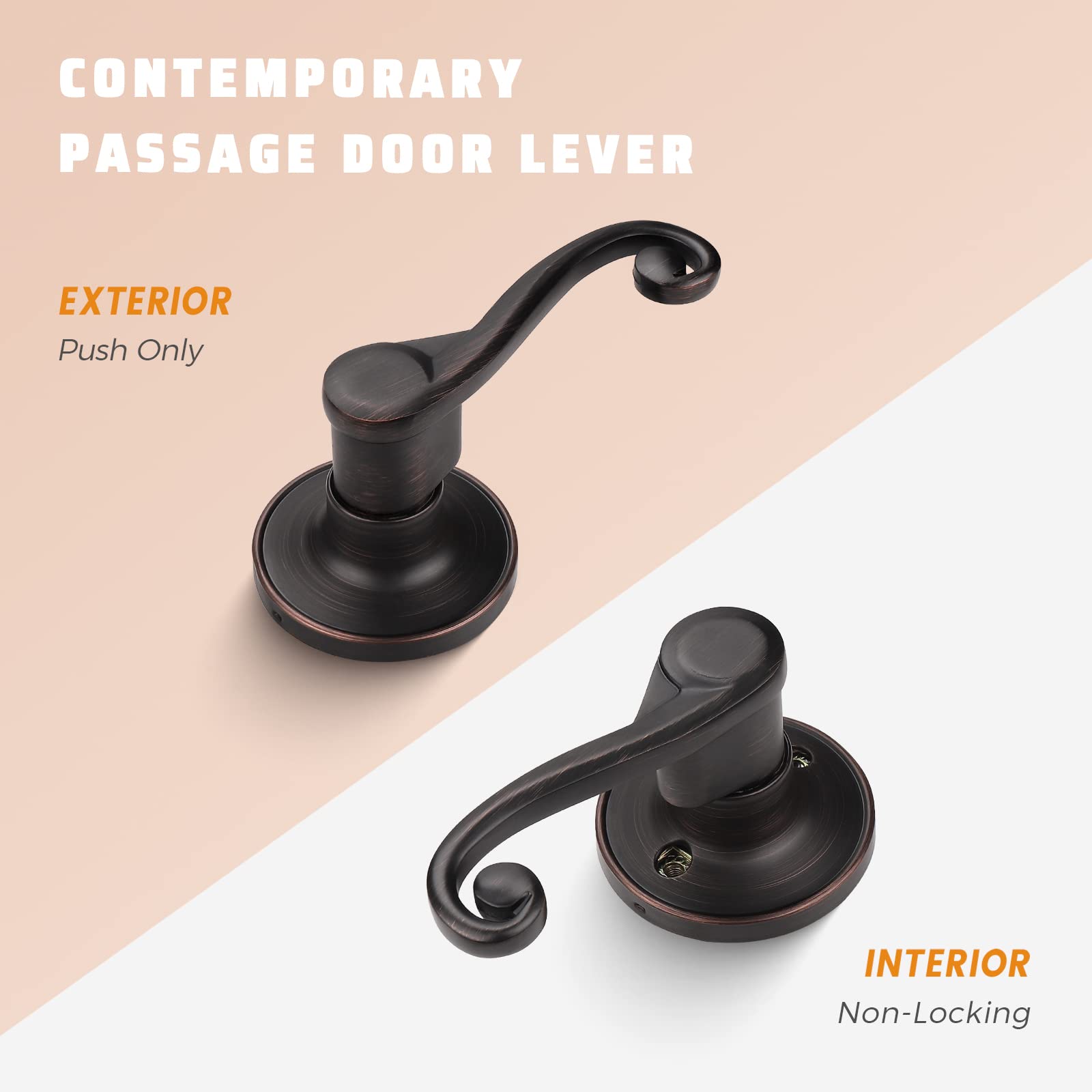 KNOBWELL Paquete De 6 Manijas De Puerta Interiores De Bronce Resistente Con Llave, Manijas De Puerta De Entrada Con Llave De Bronce Aceitado (sin Llave Igual), Pomo Moderno De 2.13 Libras