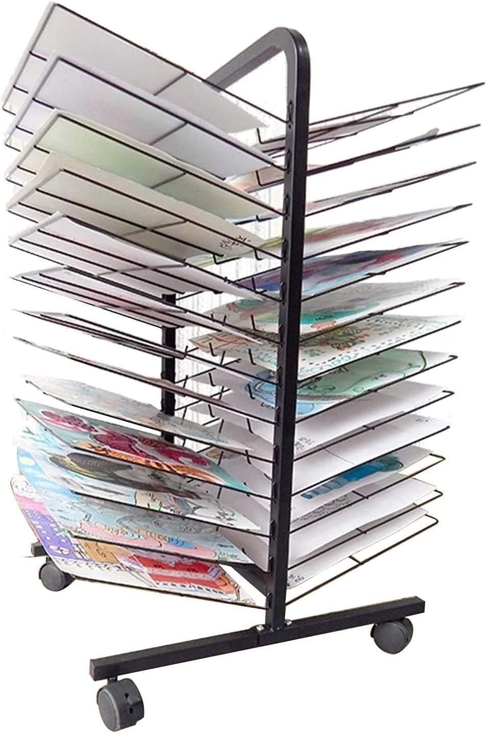 Aioneer Art Storage Rack, Classroom Mobile Art Drying Rack With 26 Shelves, Children'S Drying Rack For Painting, For A3,K8 Paper Magazine Storage