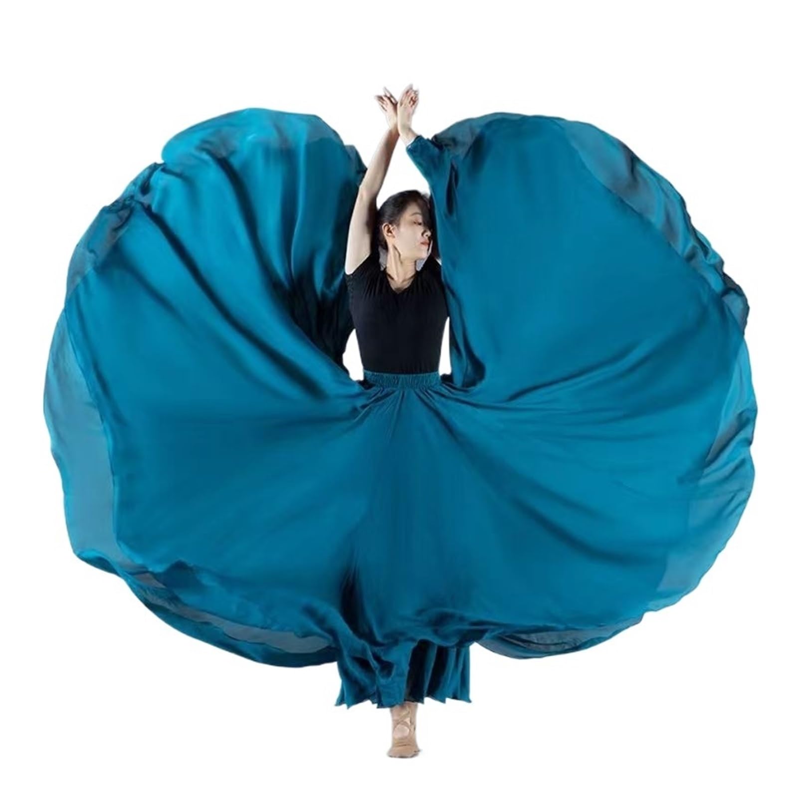 720-Grad-Tanzrock for Damen, einfarbig, hohe Taille, Chiffon, Bühnenauftritt, großer Swing-Langrock(Dark Green,S Length 85cm)