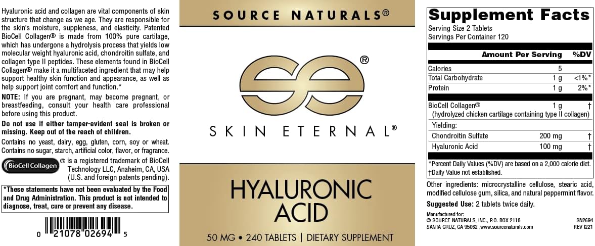 Source Naturals Skin Eternal Hyaluronic Acid, 50 mg - 240 Tablets