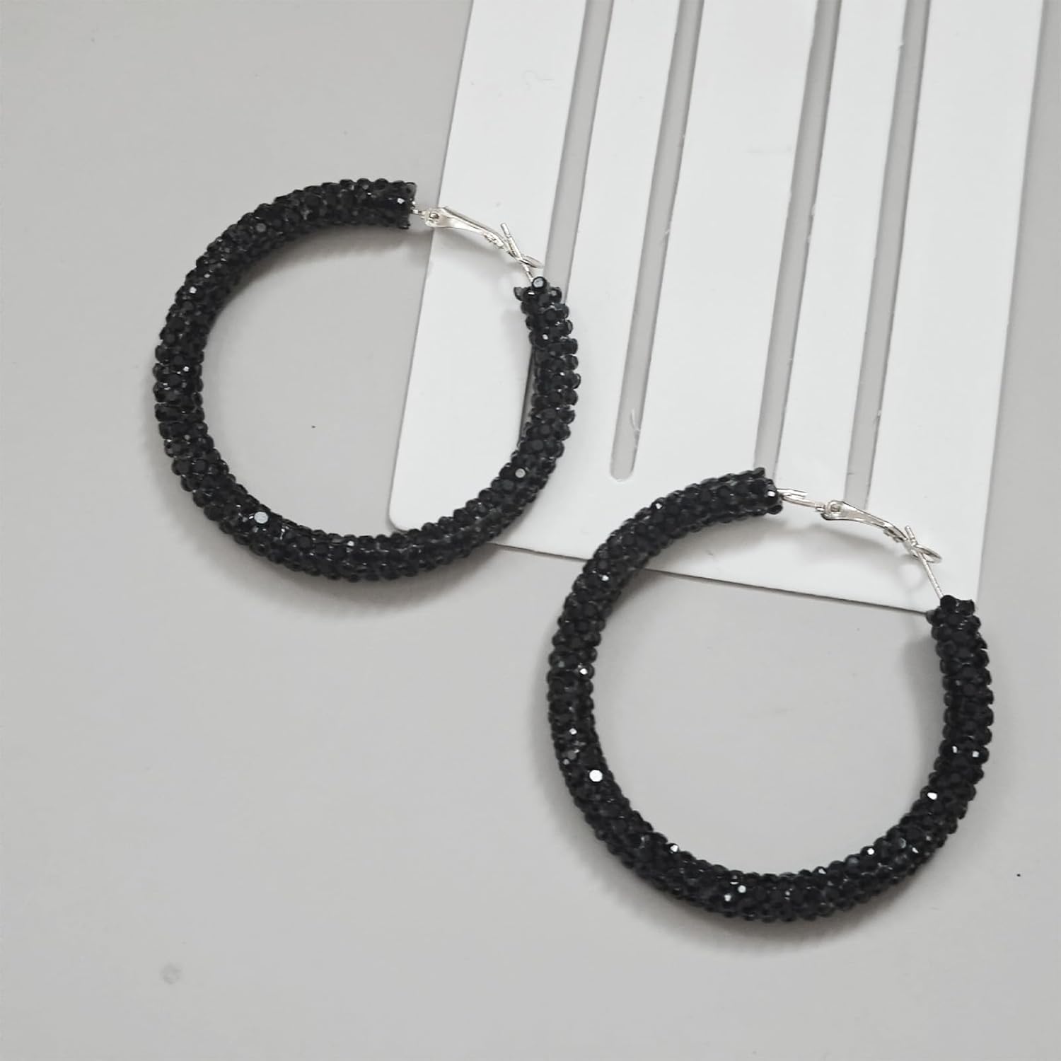 Rhinestone Hoop Earrings for Women Big Hoop Earrings Large Sparkling Hoops Statement Jewelry for Women - Image 3