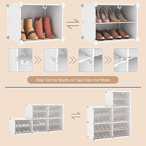 Miniatura 5 de ROJASOP Organizador de zapatos, organizador de zapatos portátil de 10 niveles con 2 ganchos, 20 pares de armarios de almacenamiento de zapatos con