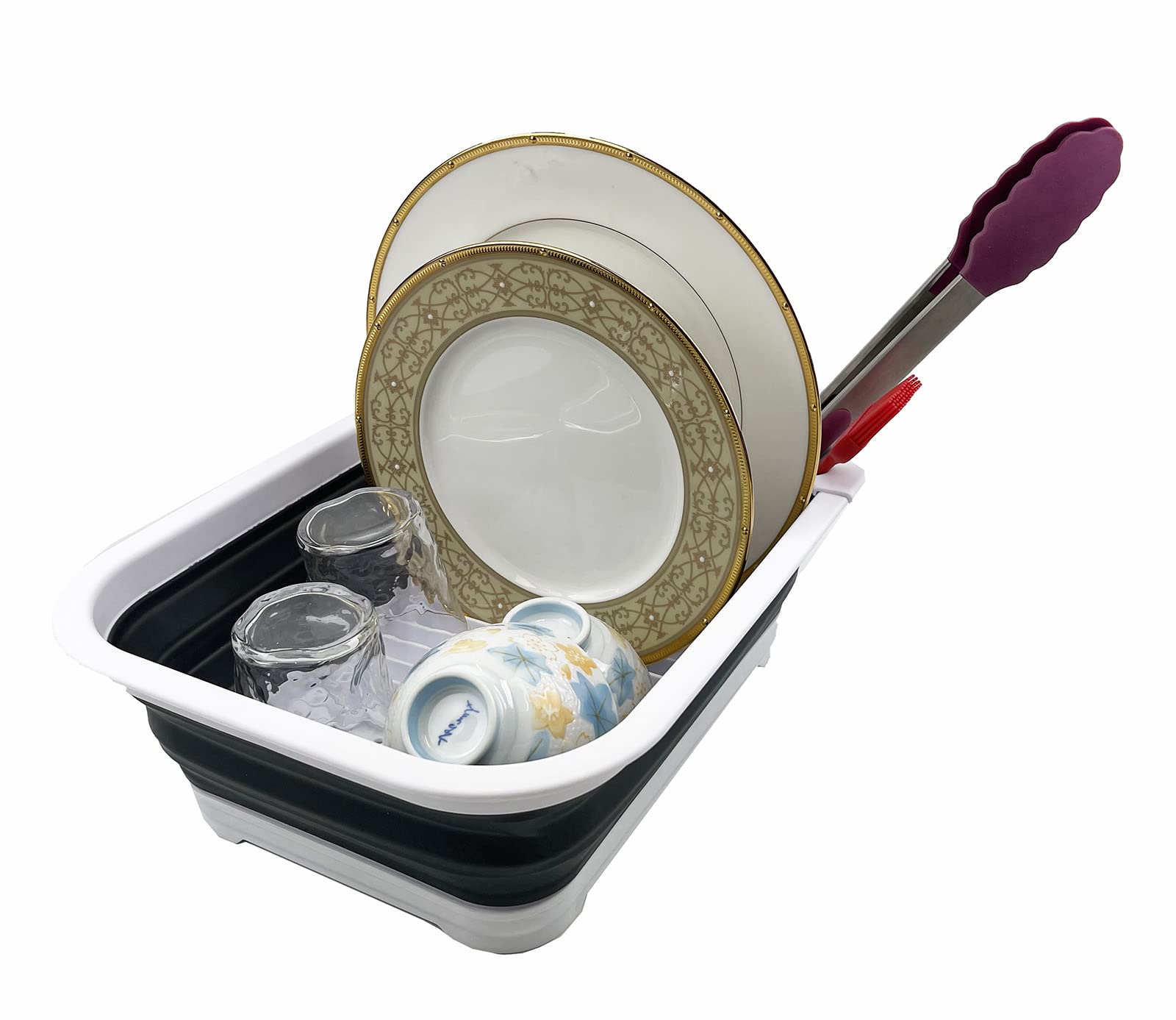 SAMMART Égouttoir à Vaisselle Pliable de 7,5 L avec égouttoir Ensemble d'égouttoir Pliable-Organisateur de Vaisselle Portable - Gain de Place (Blanc/Noir Anthracite)