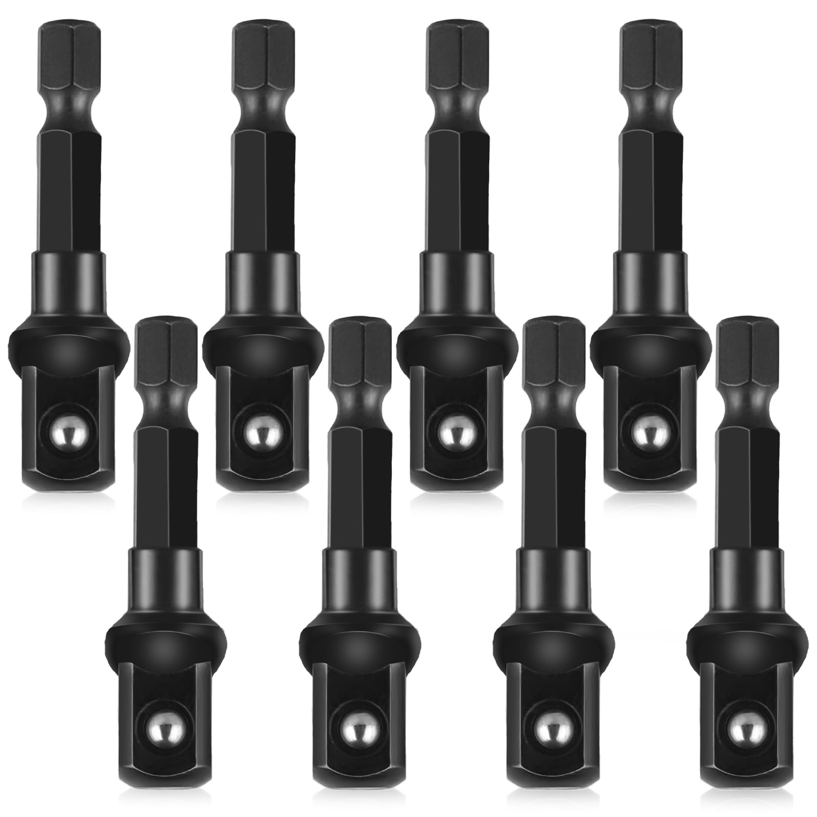 Socket Adapter 3/8 Square Drive 8 Pcs Black Drill Socket Adapter 1/4 Inch to 3/8 Socket Adapter Kit Square for Impact Driver Automotive DIY Extension Driver Bits (3/8x50mm)